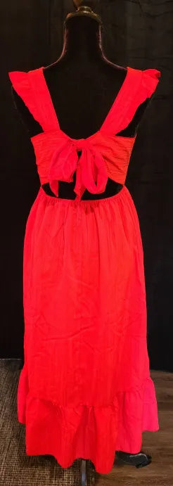Red Ruffle Tie Back Dress