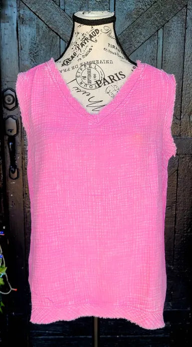 Zenana Pink Reverse Stitch Tank Top