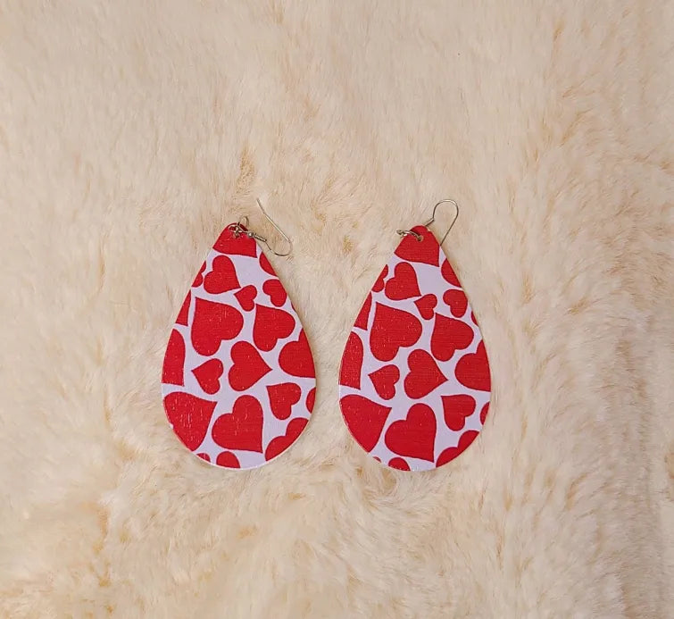 Wooden Red Hearts Earrings
