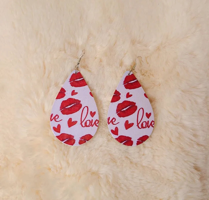 Wooden Red Lips Earrings