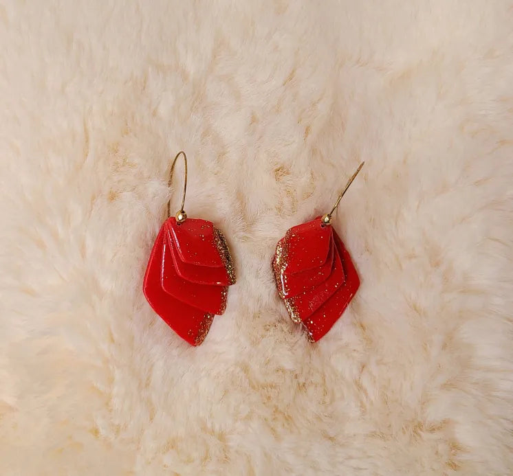 Red Layered Dangle Hoop Earrings