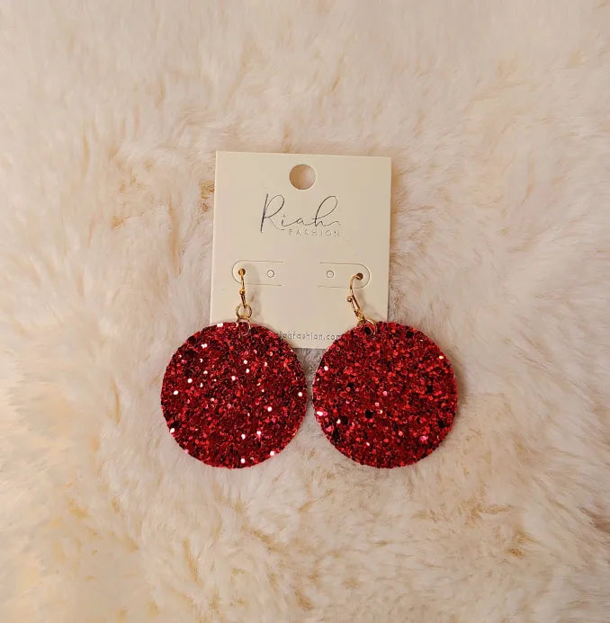 Red Circle Sparkle Earrings