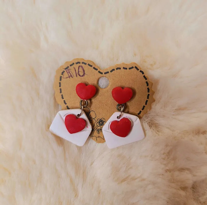 Red Hearts on Envelopes Earrings