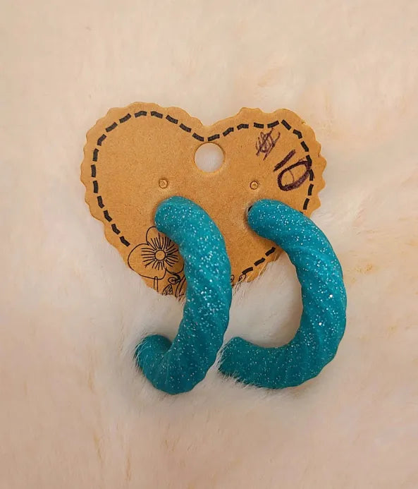 Handmade Blue Half Hoop Earrings