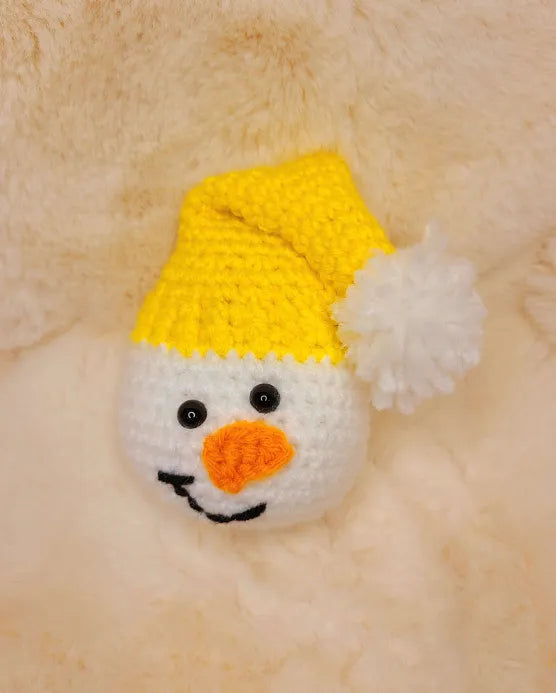 Handmade Crochet Snowman with Yellow Hat