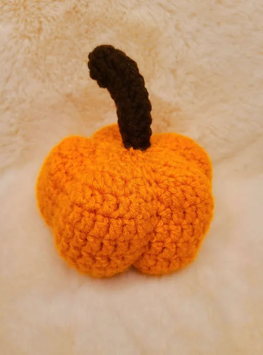 Handmade Crochet Medium Pumpkin with Long Stem