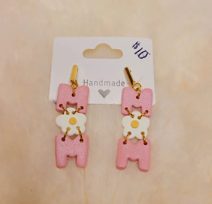 Handmade Pink Floral Mom Earrings
