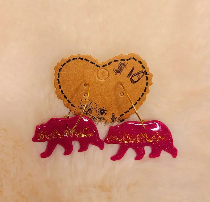 Handmade Pink Mama Bear Earrings