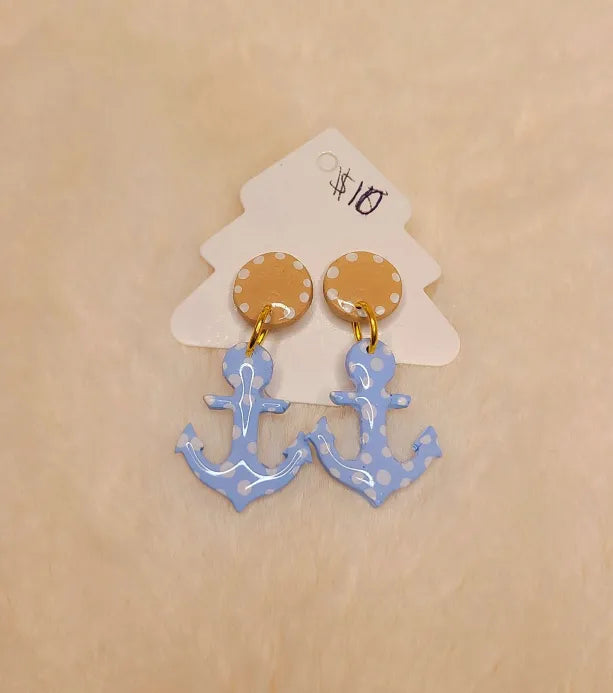 Handmade Blue and White Anchor Earrings