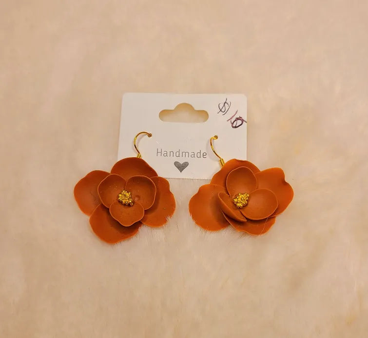Handmade Orange Flower Earrings