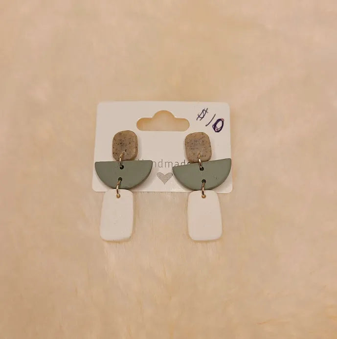 Handmade Green and White Earrings