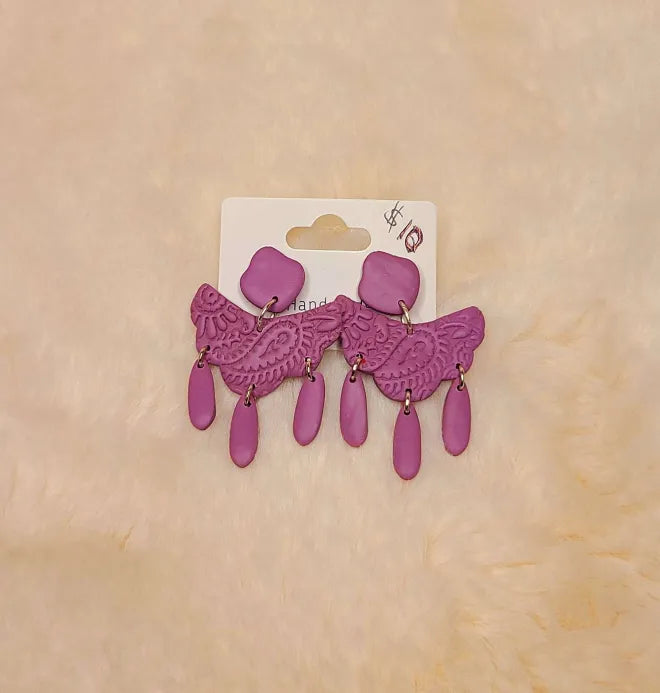 Handmade Matte Purple Dangle Earrings