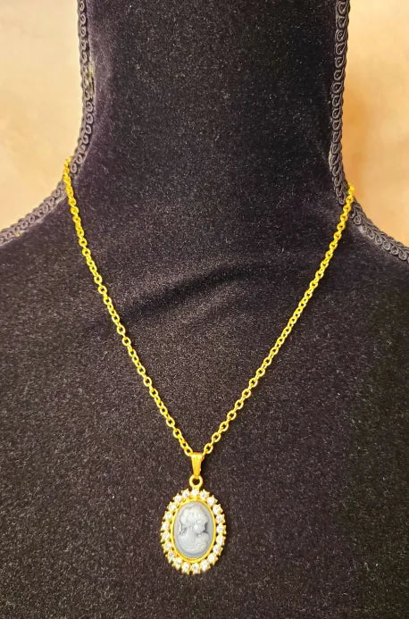 Grey Cameo Gold Necklace