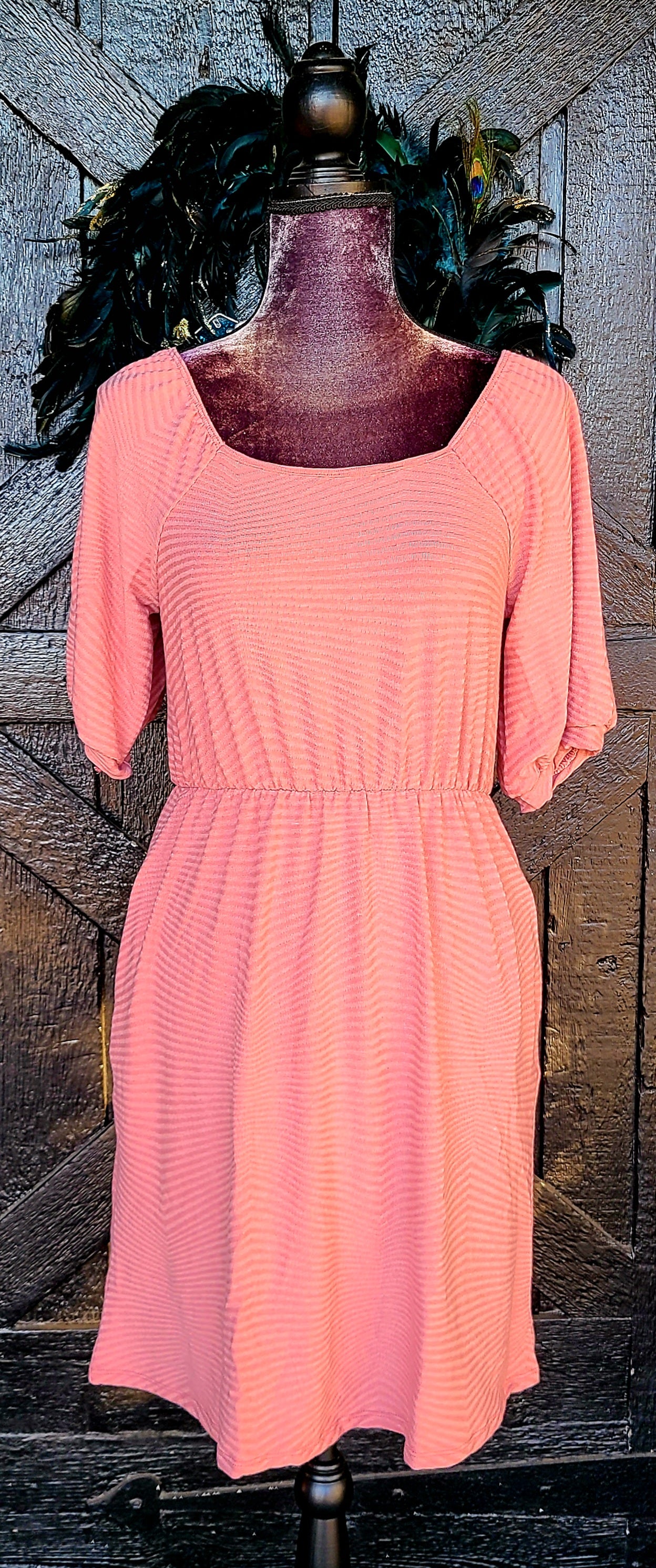 Pink Puff Sleeve Dress with Pockets