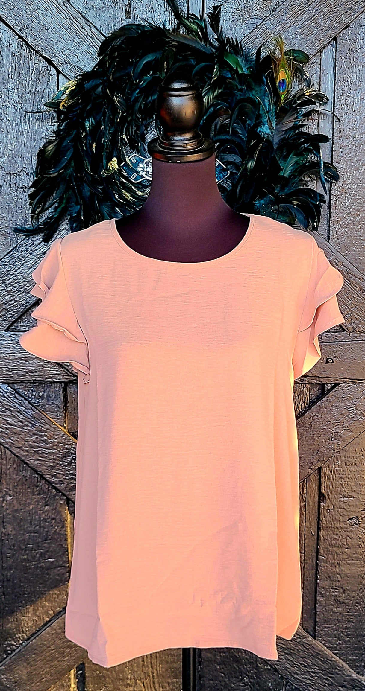 Tan Ruffle Sleeve Top