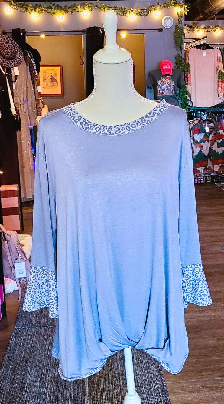 Blue-Grey Leopard Sleeve Top