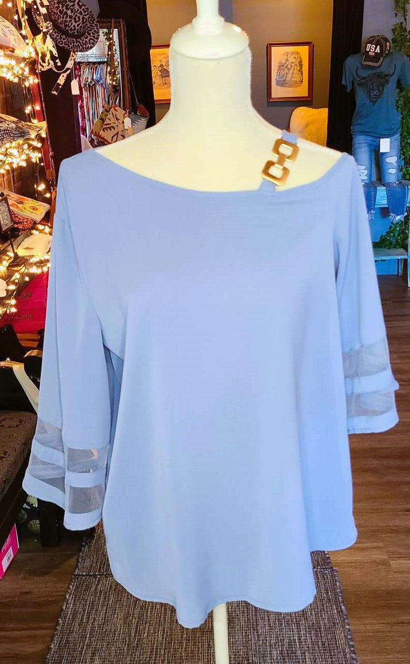 Blue-Grey Top with Gold Buckle