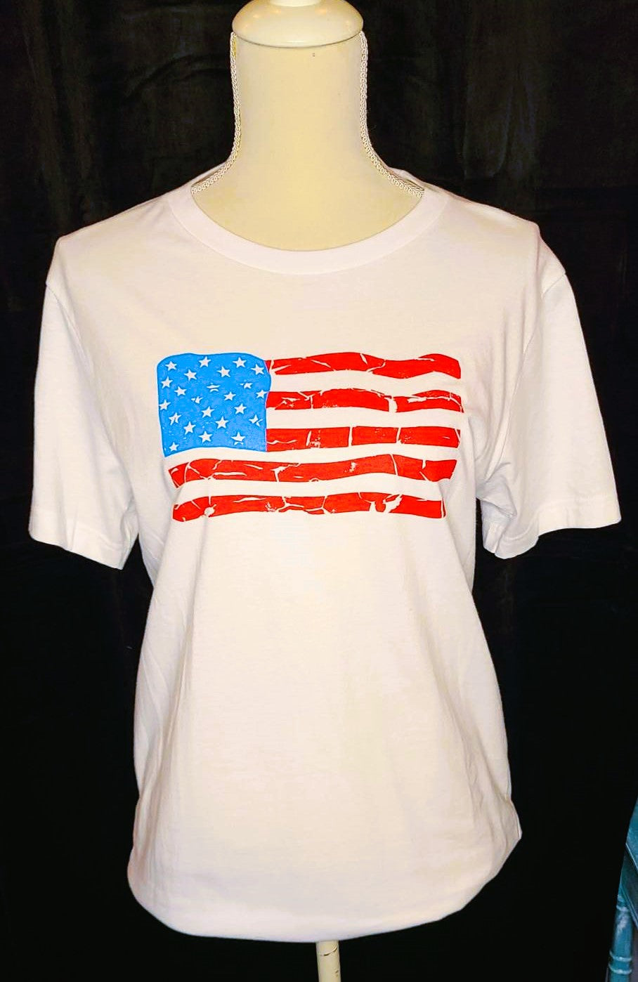 Bella Canvas White Distressed USA Flag T-Shirt