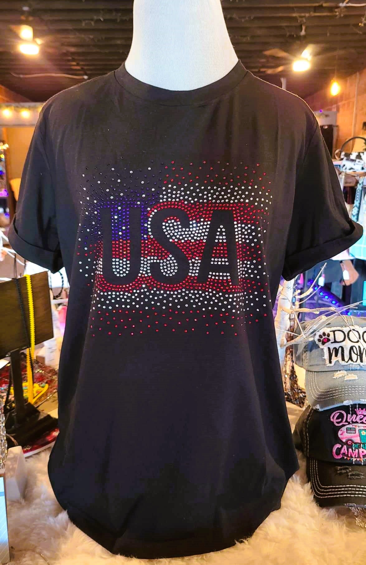 Black USA Sparkle T-Shirt