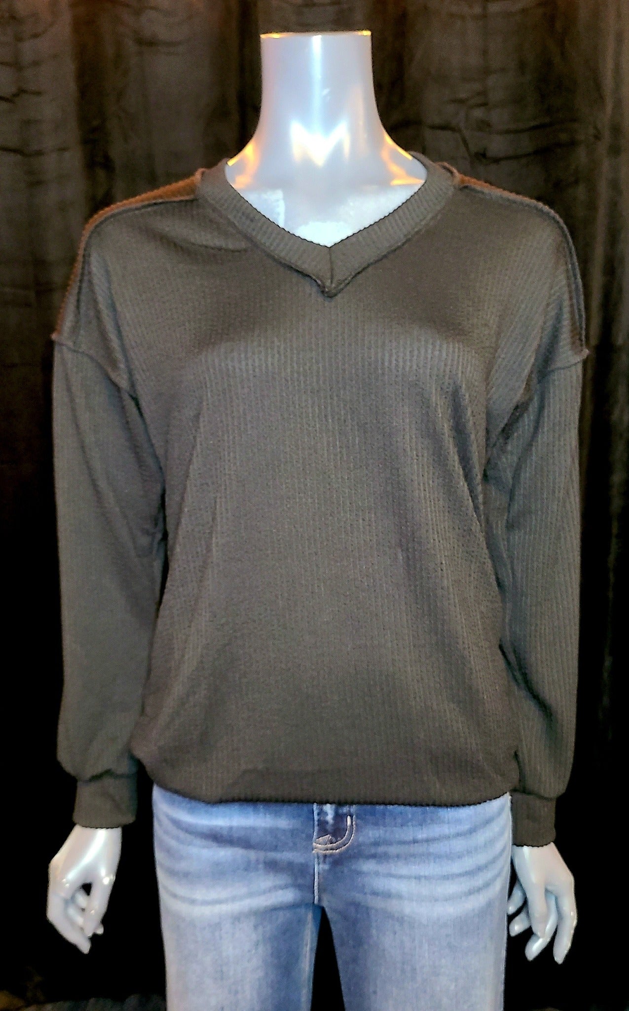 Black Urban Ribbed V Neck Top