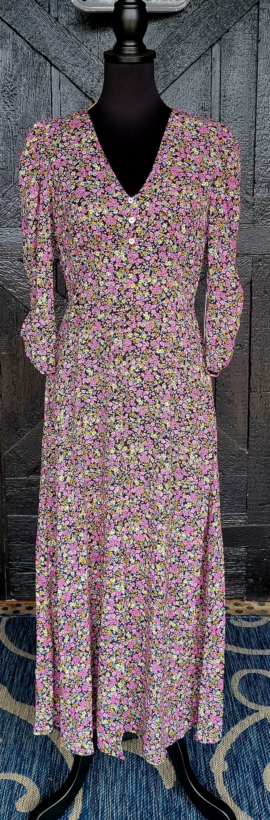 Black with Pink Floral Maxi Dress