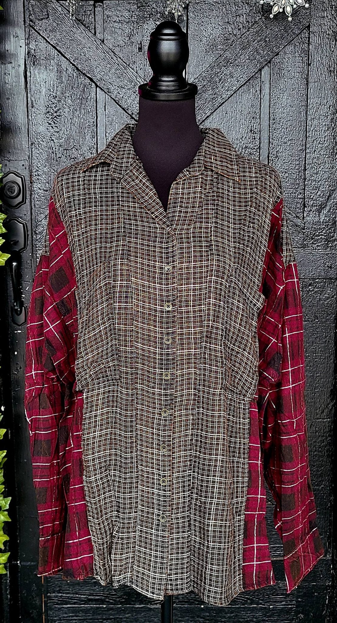 Black and Wine Plaid Sparkle Flannel