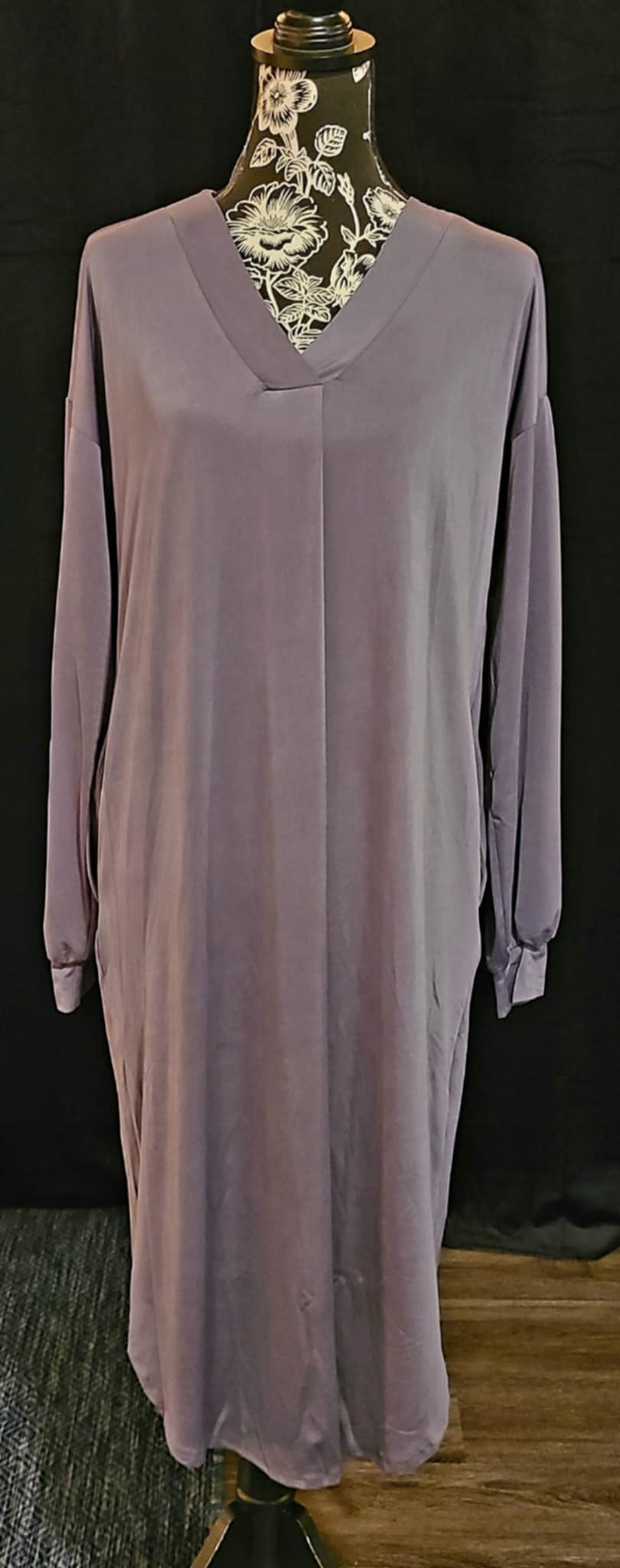 Grey V Neck Dress with Pockets