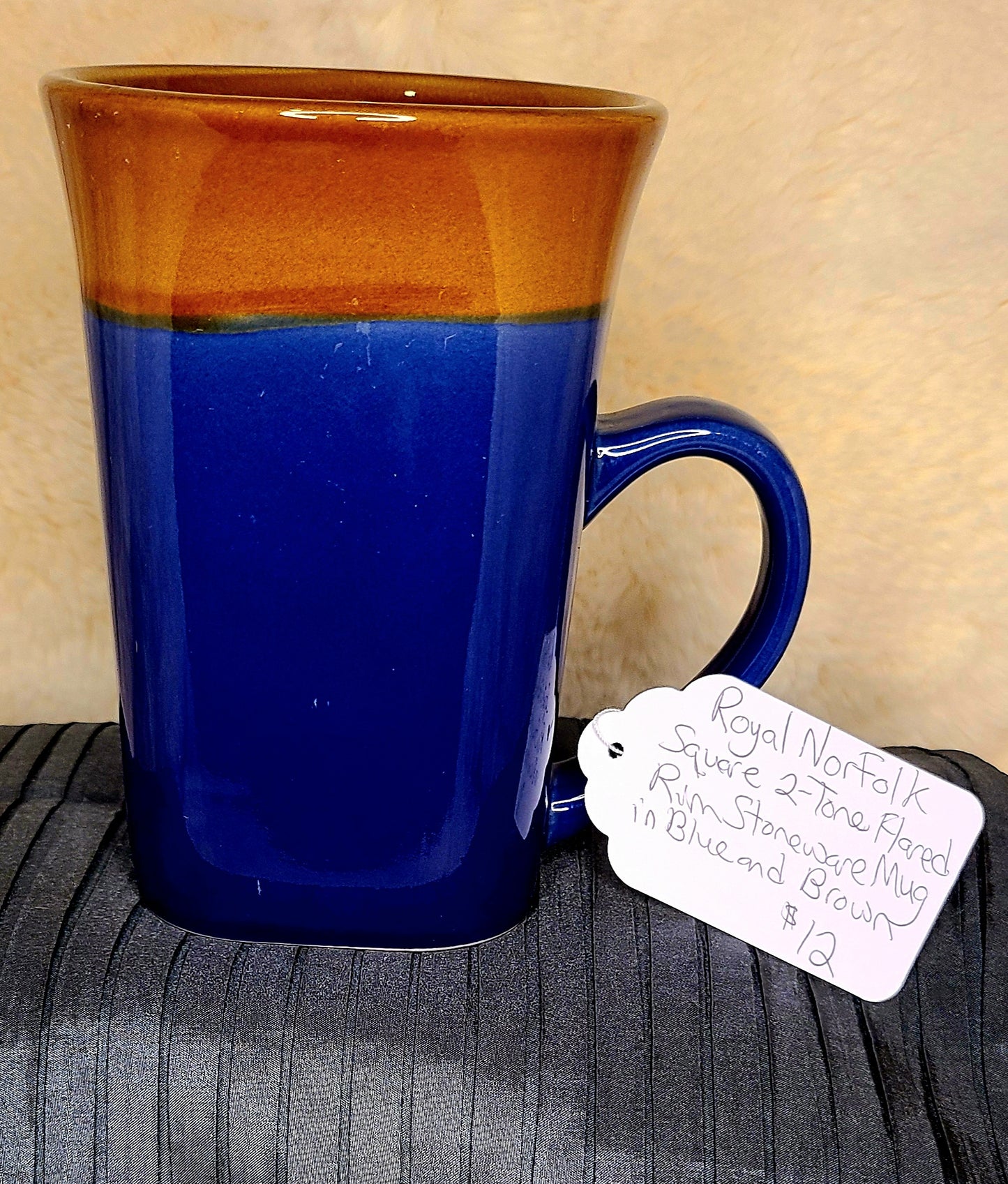 Royal Norfolk Square 2-Tone Flared Rim Stoneware Mug in Blue and Brown