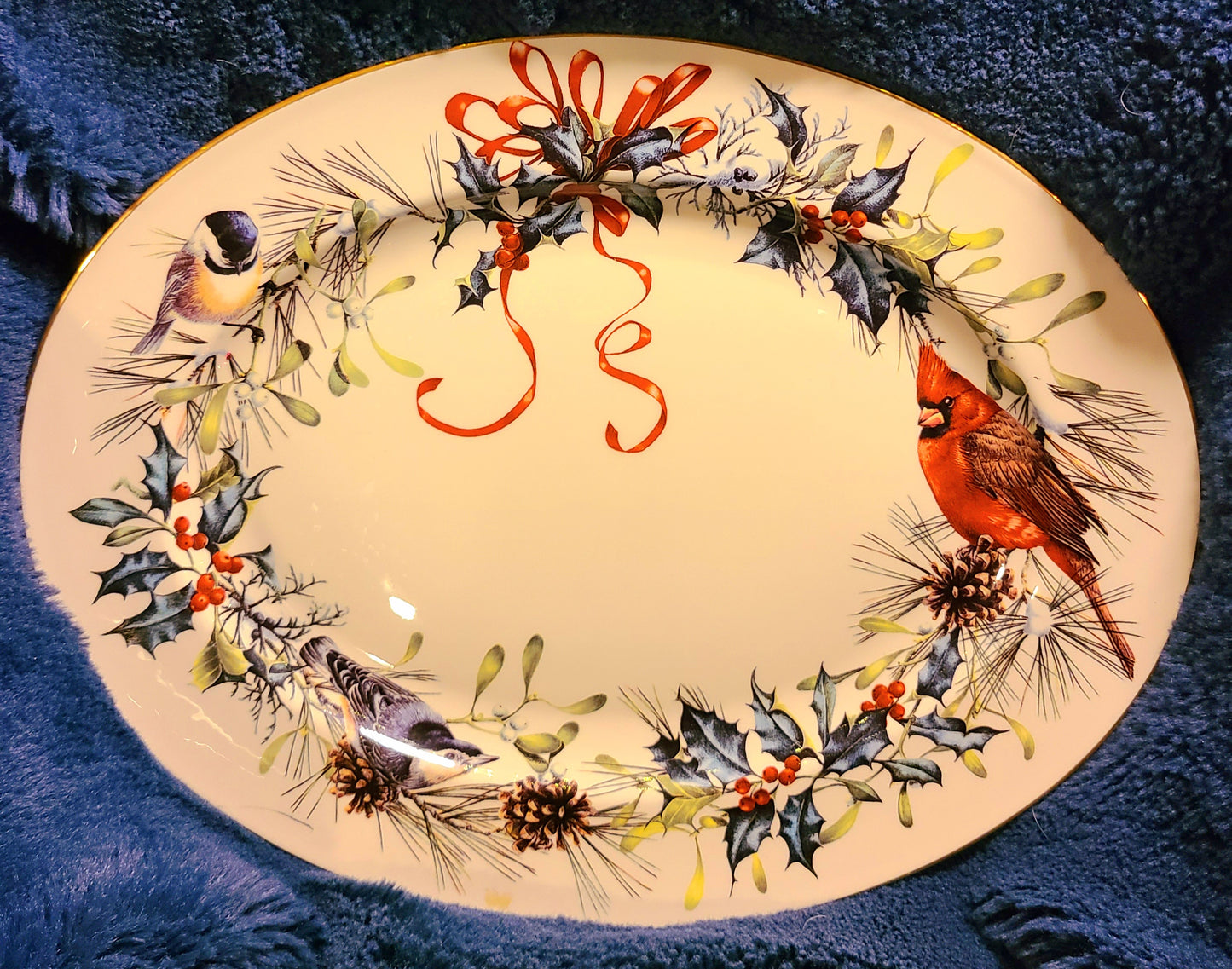 American Home Collection Lenox Cardinal Platter with 24KT Gold Rim