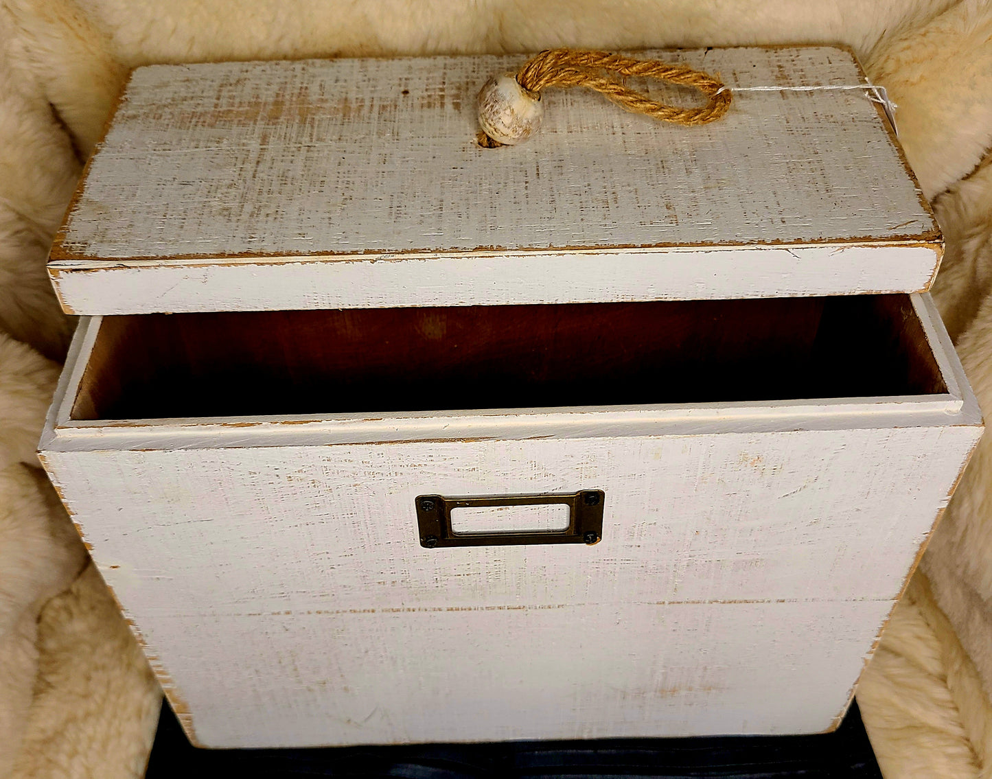 Modern Rustic White Storage Box with Rope Handle