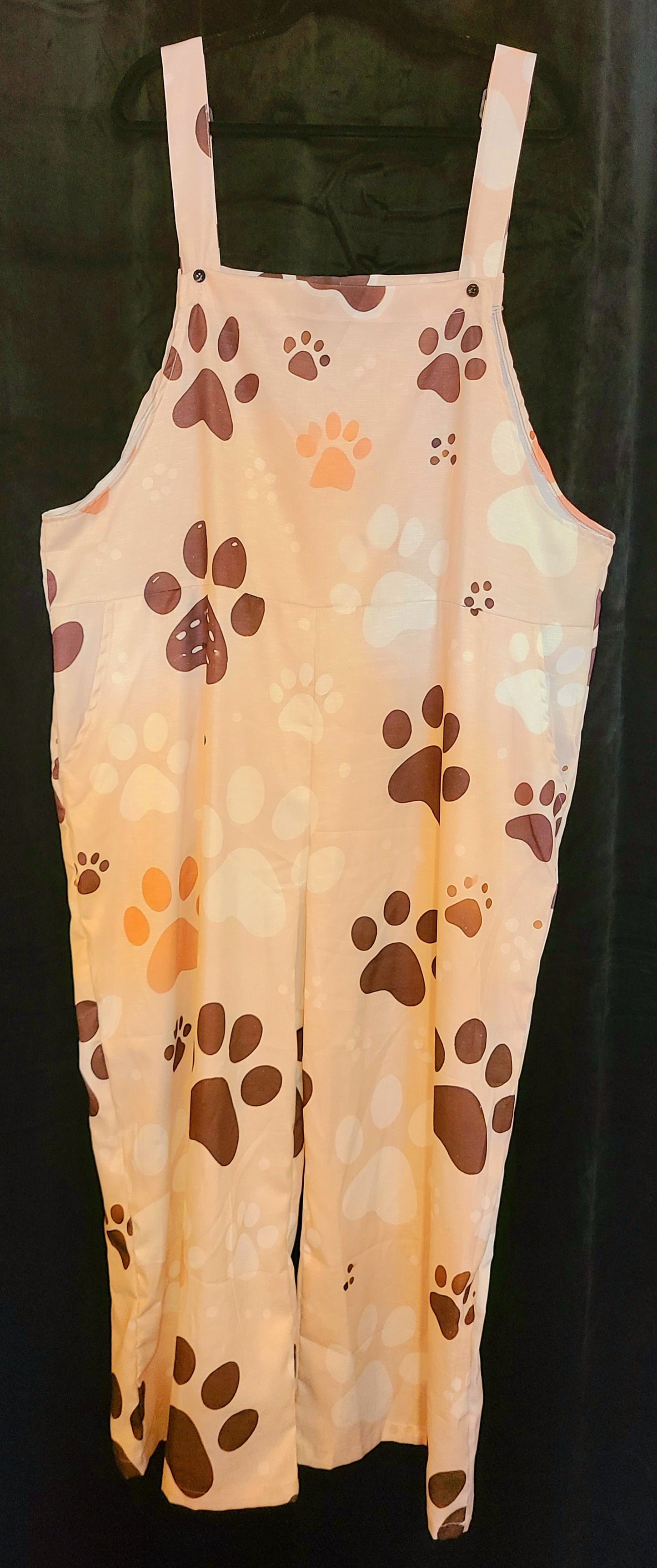 Beige Paw Prints Overalls with Pockets Size 2X