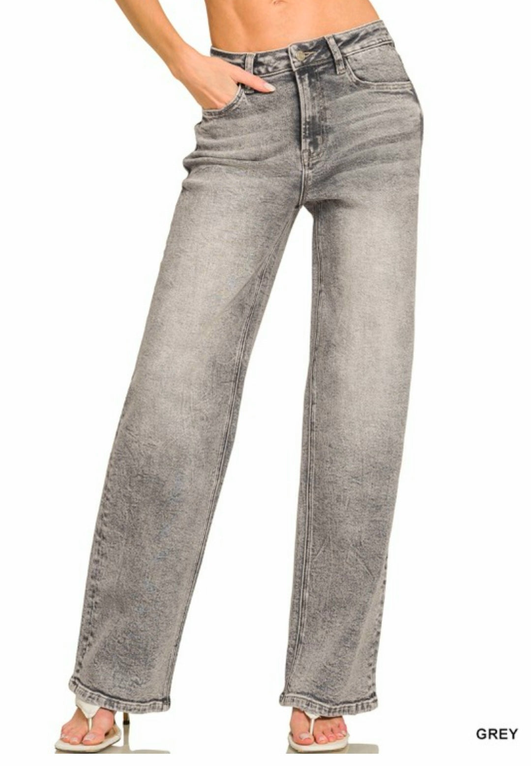 Zenana Grey High Waist Straight Jeans