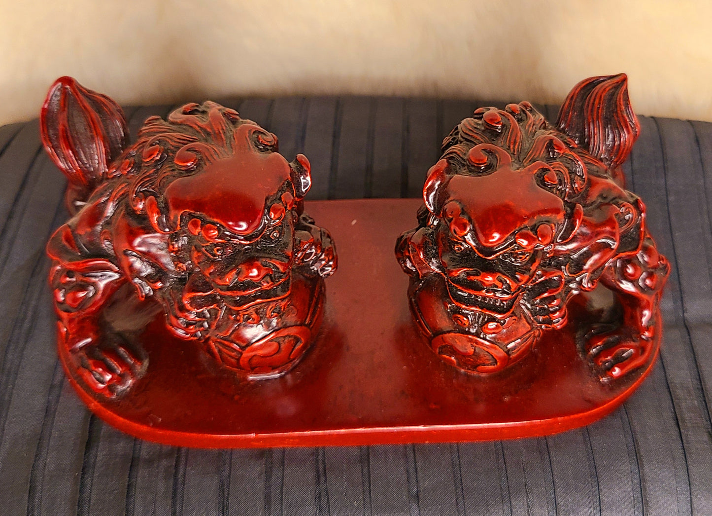 Vintage Red Chinese Guardian Lions Figurine - "Foo Dogs"
