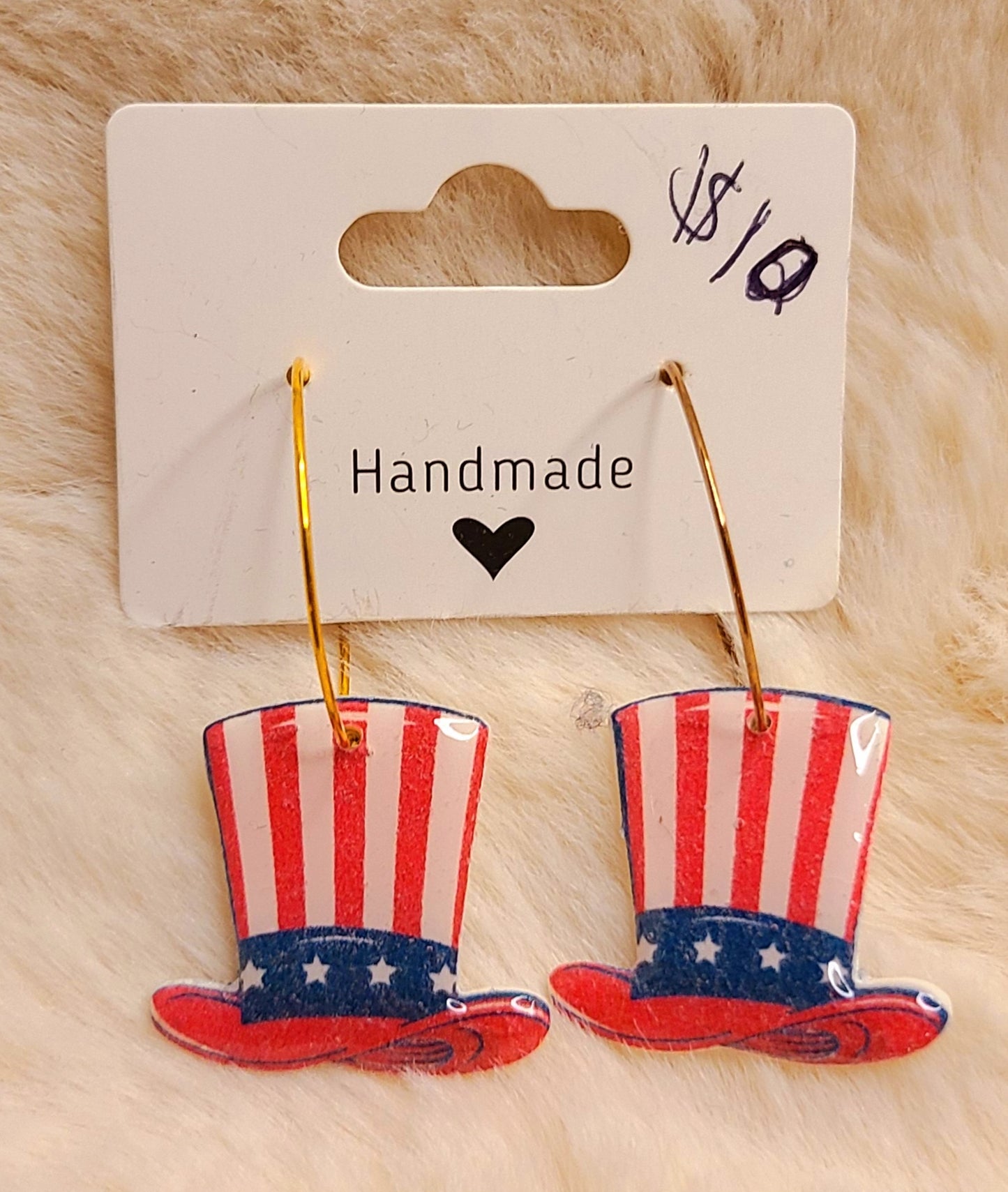 Handmade Uncle Sam's Hat on Gold Hoops