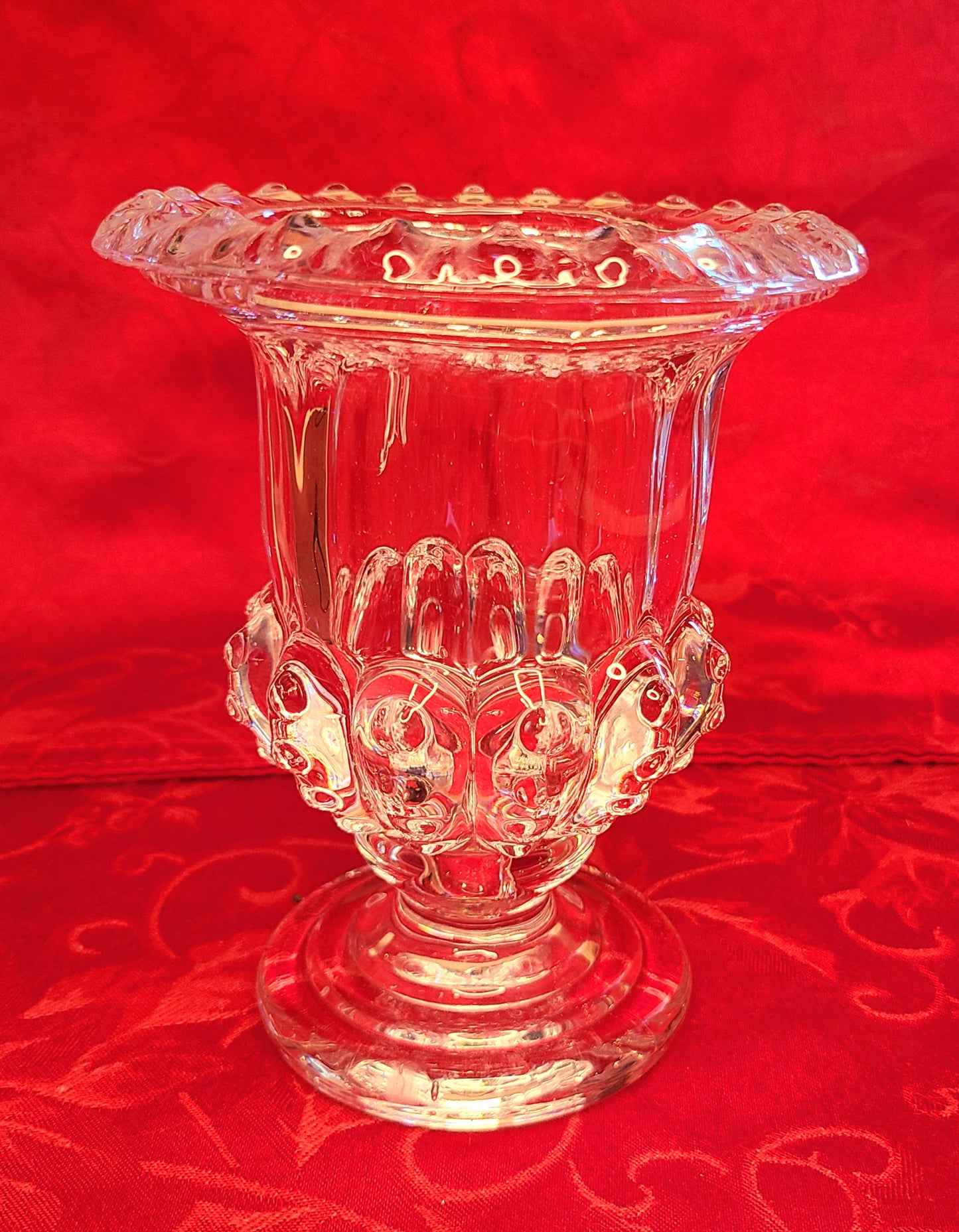 Vintage Hollywood Regency Clear Glass Vase with Hobnail Base
