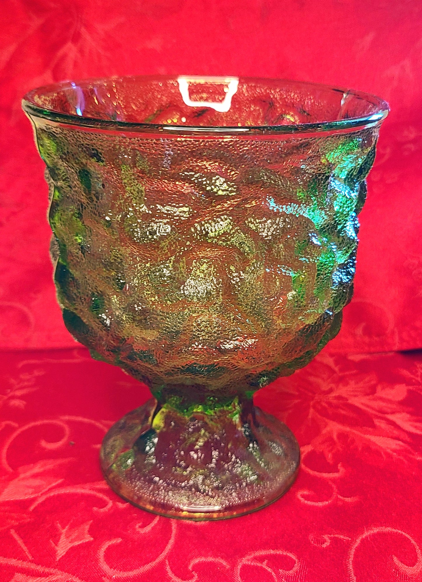 Vintage E.O. Brody Emerald Green Crinkle Glass Vase
