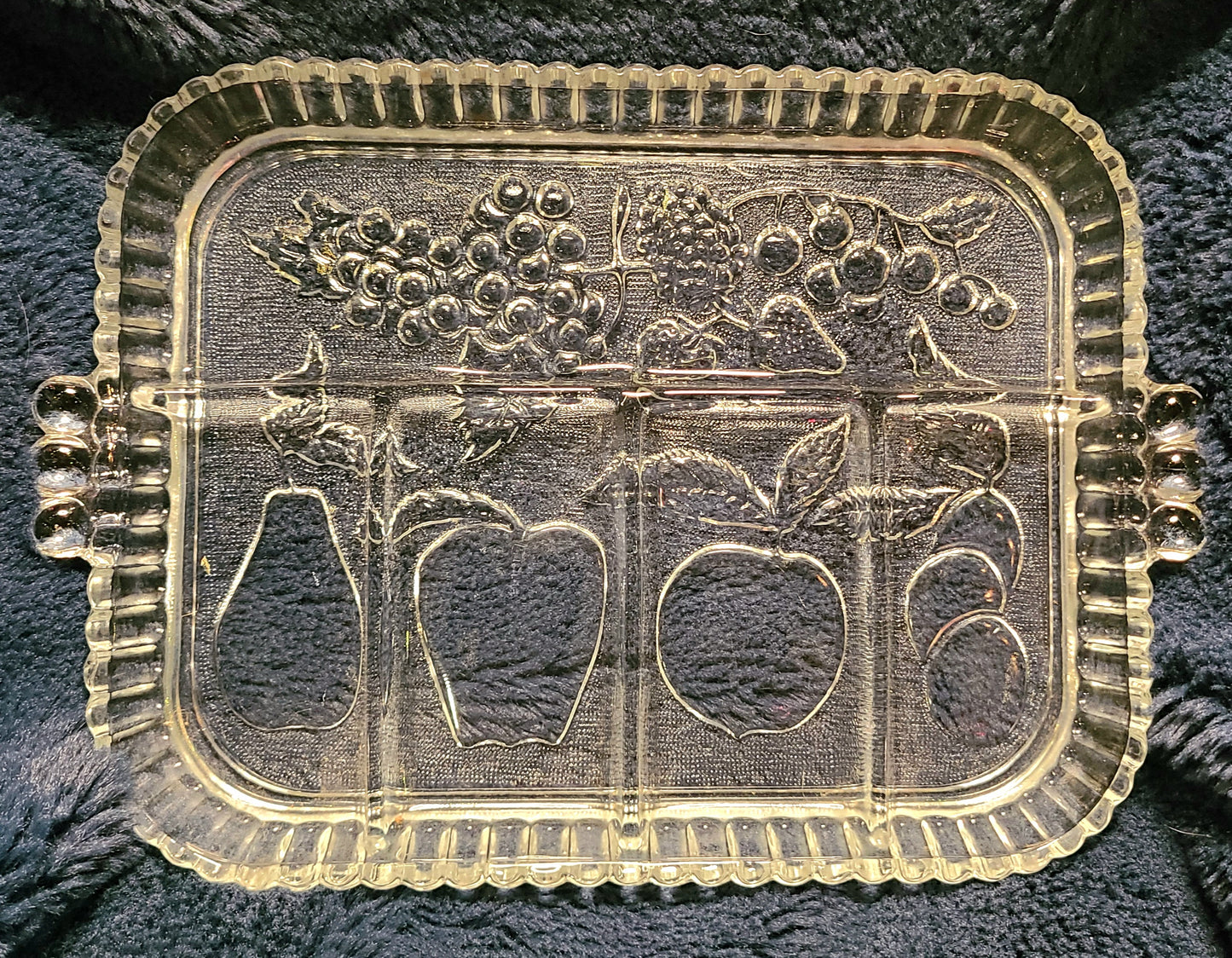 Vintage Indiana Glass 5-Part Divided Relish Tray with Embossed Fruit Design