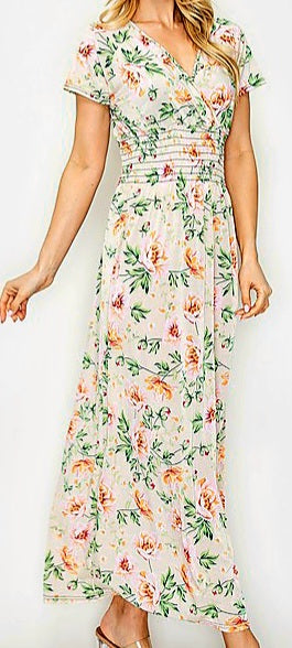 Ivory with Orange Floral Maxi Dress