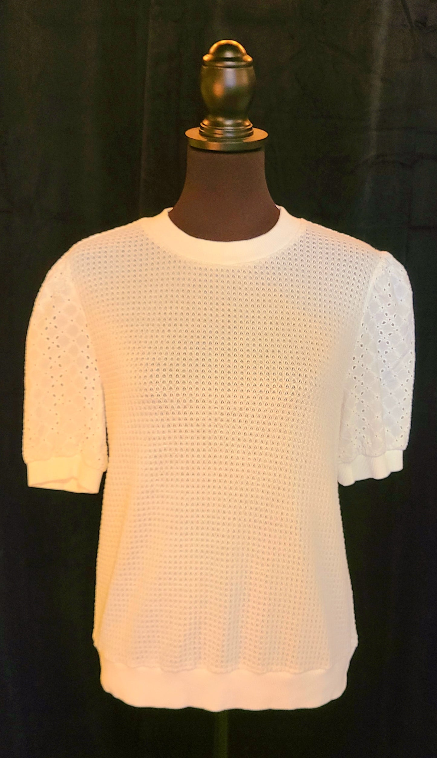 White Top with Eyelet Puff Sleeves Size Medium
