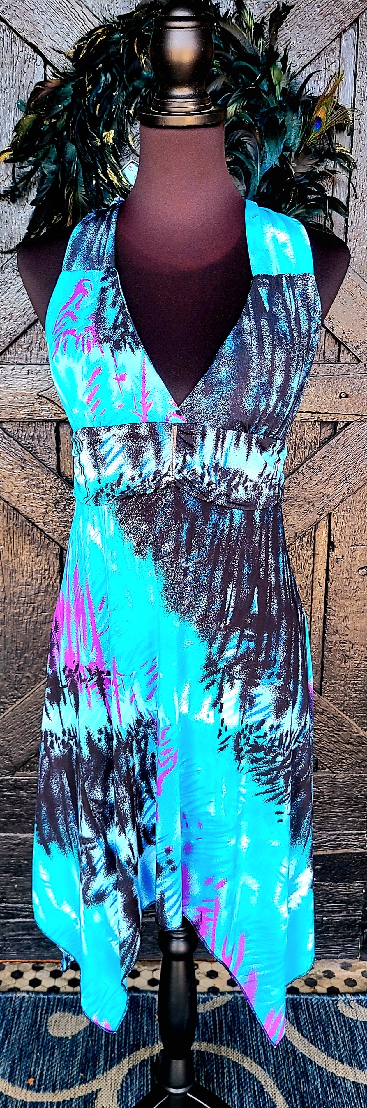Blue and Black Halter Dress Size Large