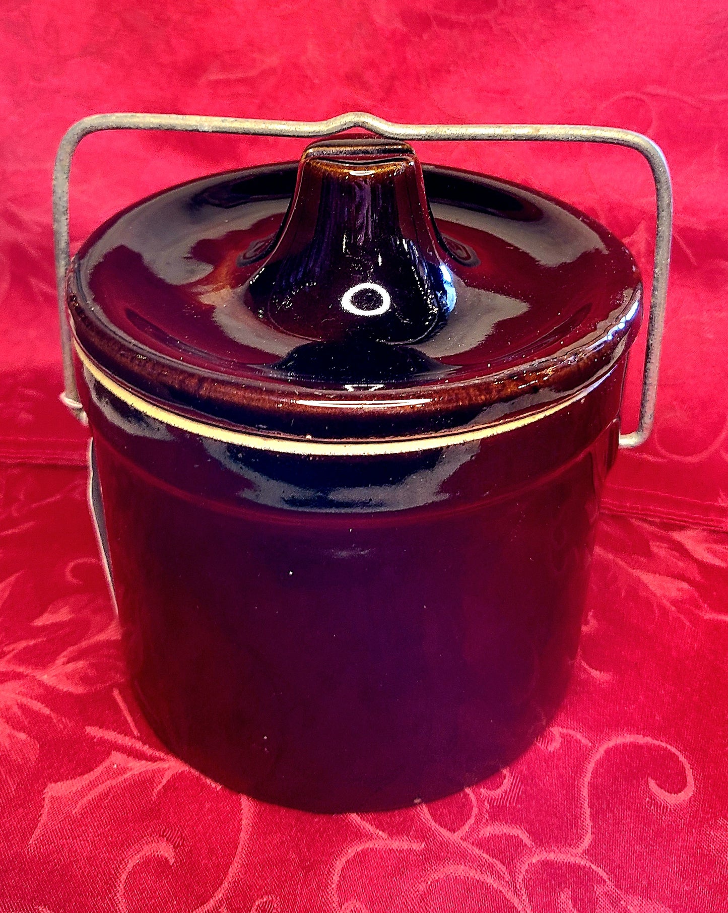 Vintage Brown Stoneware Glazed Cheese Crock with Lid