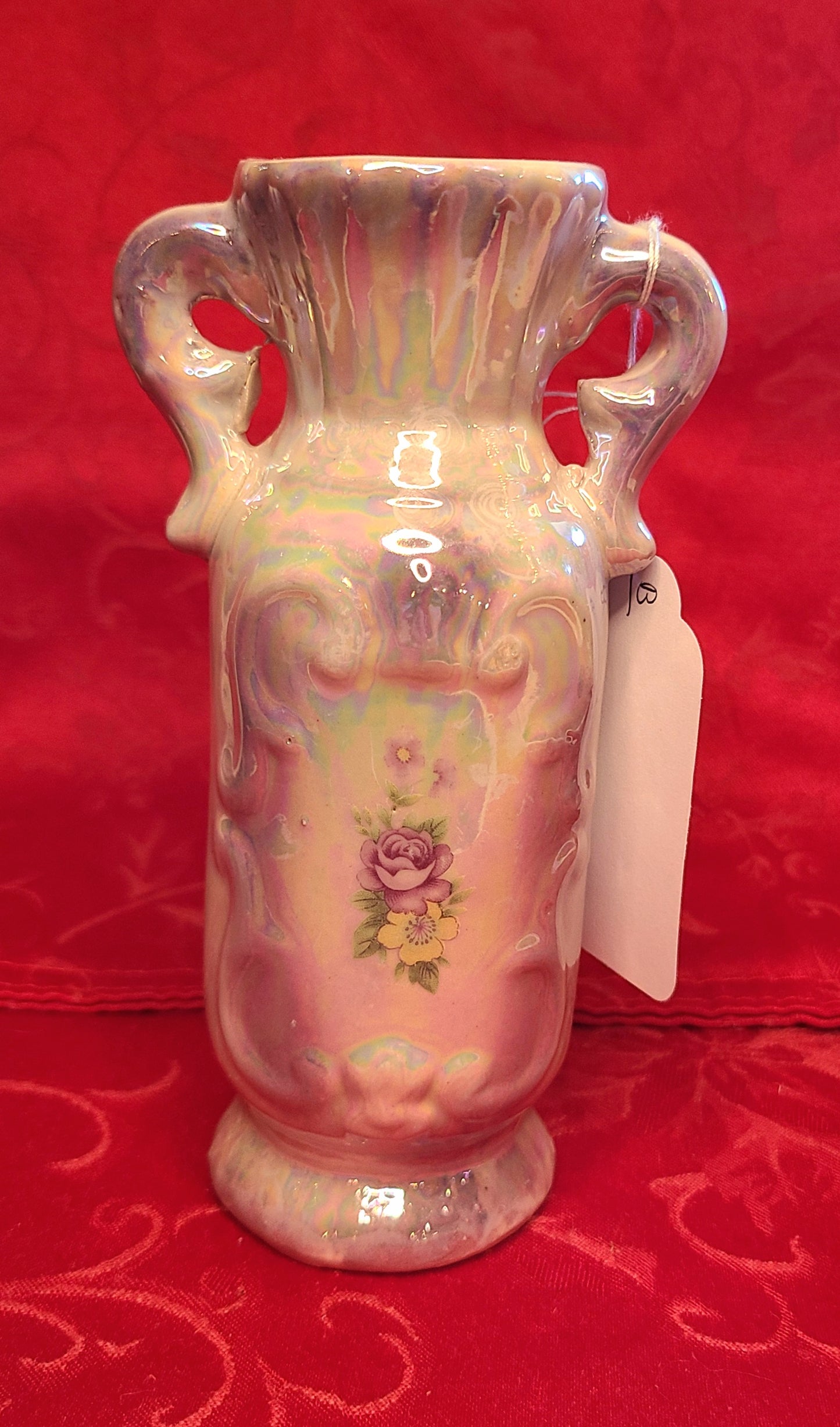 Vintage Ceramic Floral Vase with Dual Handles