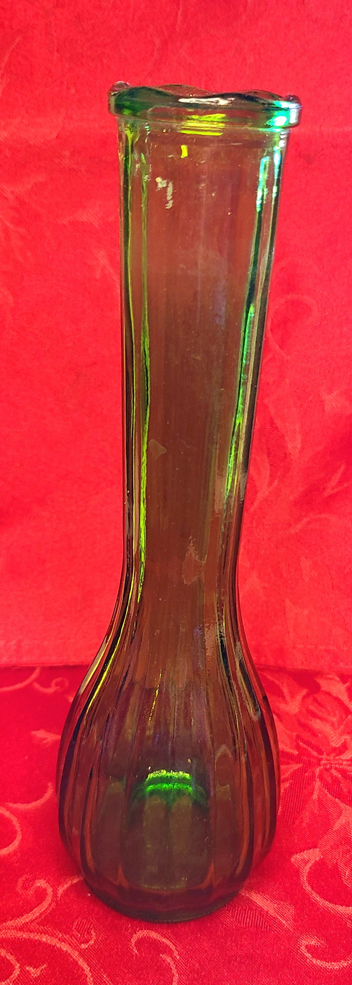 Vintage Portland Co Glass Small Emerald Green Fluted Vase