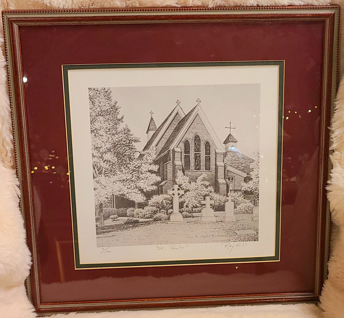 Framed Ink Drawing Print Titled "St. Paul's" by Artist Ray Hill Number 7 of 100