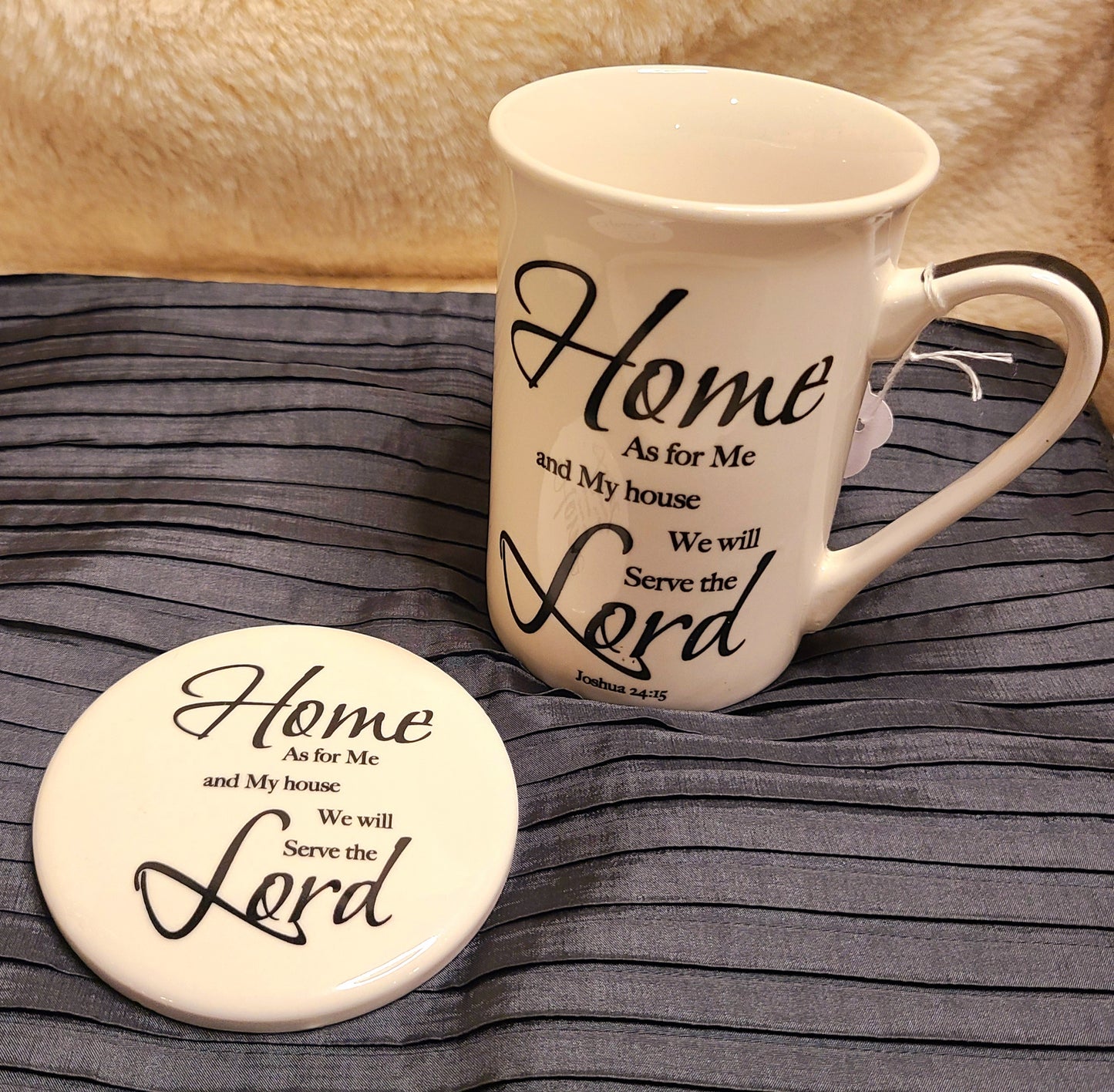 Kent Pottery White Spiritual Mug with Coaster Set
