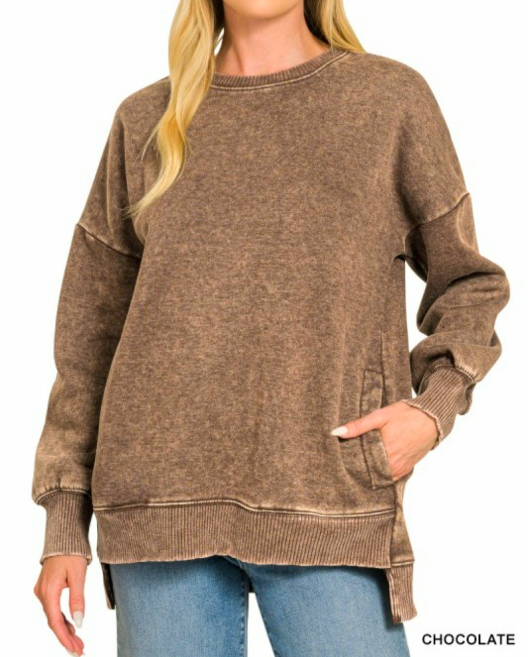 Zenana Chocolate Sweatshirt with Pockets