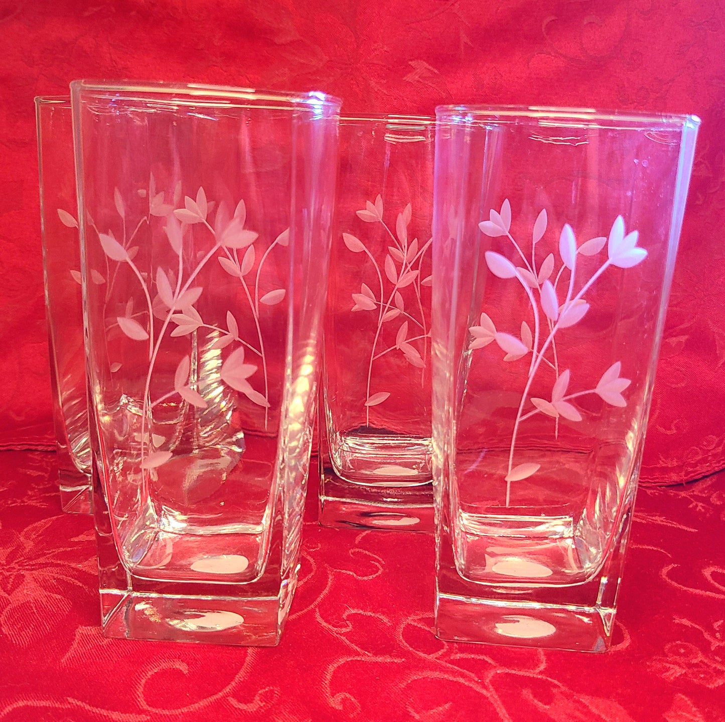 Vintage Princess House Square Etched Glass Beverage Glasses Set of 4
