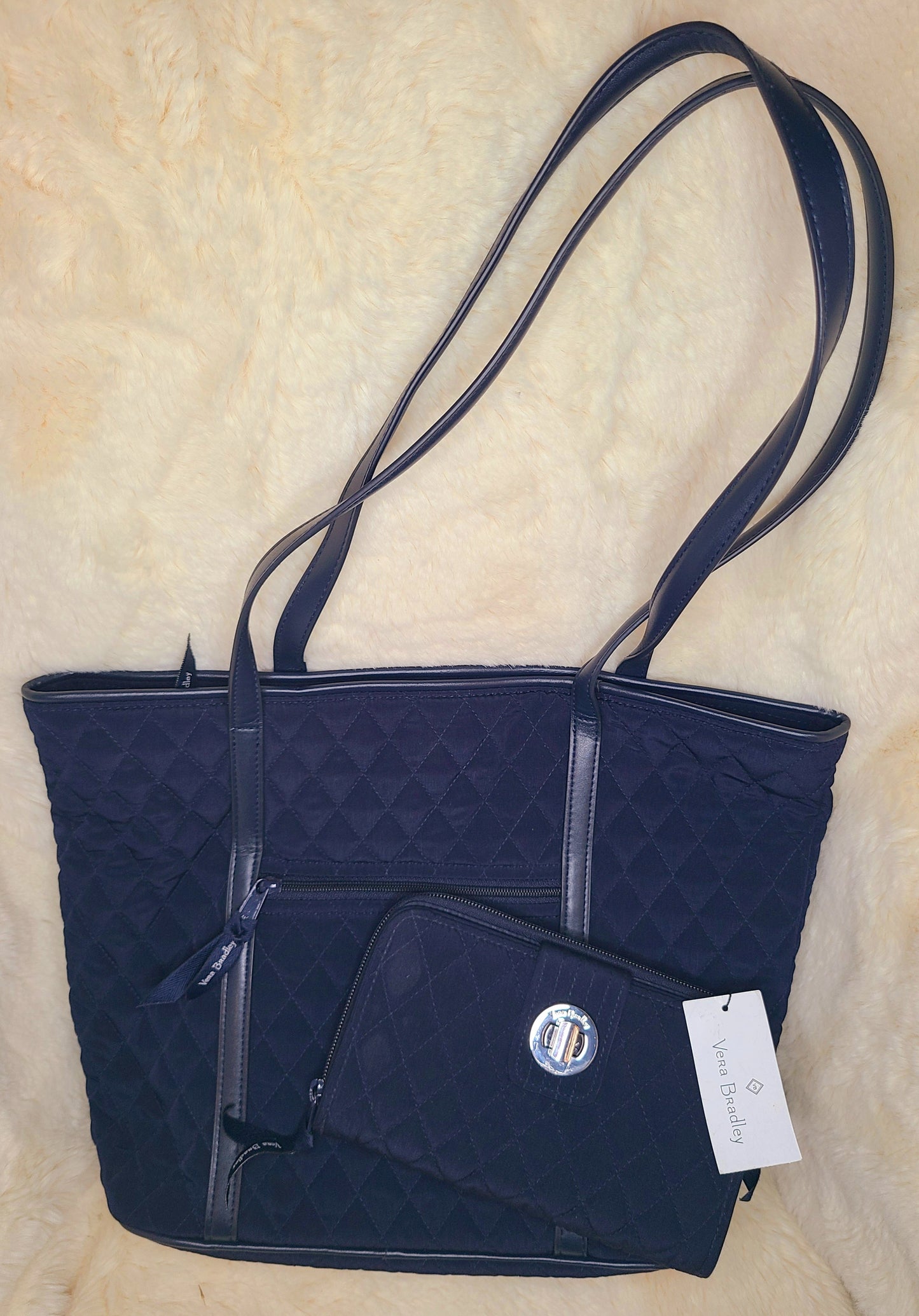 New Vera Bradley Navy Quilted Bag and Matching Wallet Set