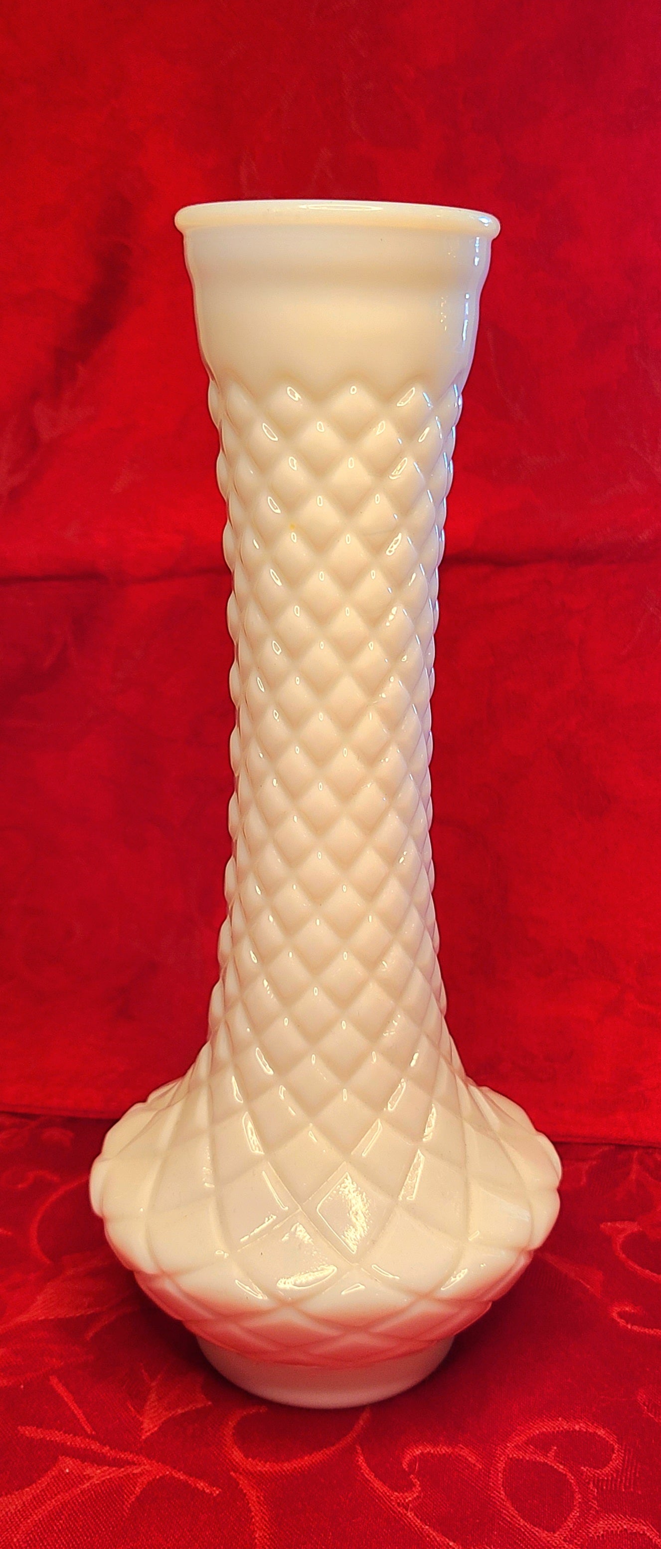 Vintage Randall Milk Glass Bud Vase in the Diamond Quilted Pattern