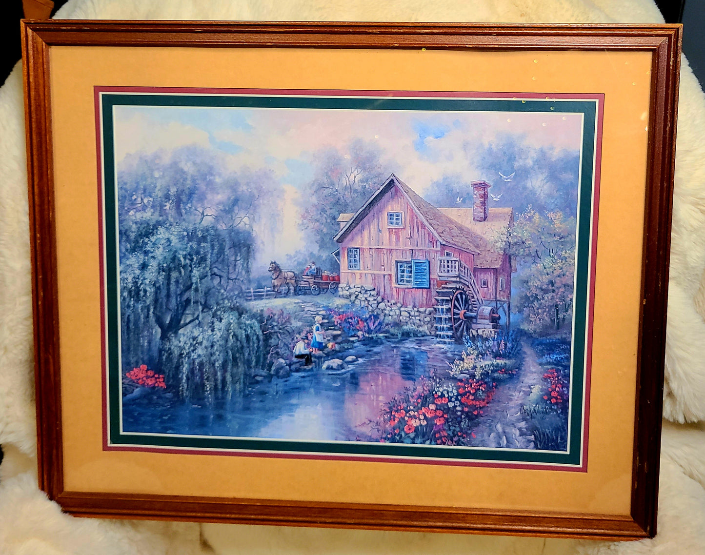 Framed Art Print Titled "Willow Creek Mill" by Artist Carl Valente - Depicts Amish Country